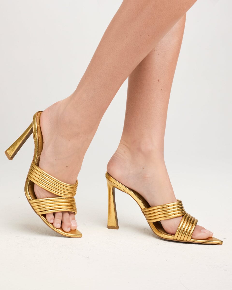 High Heel Metallic Gold Slide Sandal