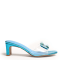 Slide Sandal floating jewel mid high heel turquoise blue 