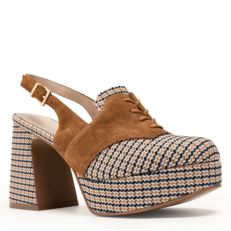 PEACE - COGNAC PLAID PLATFORM PUMP