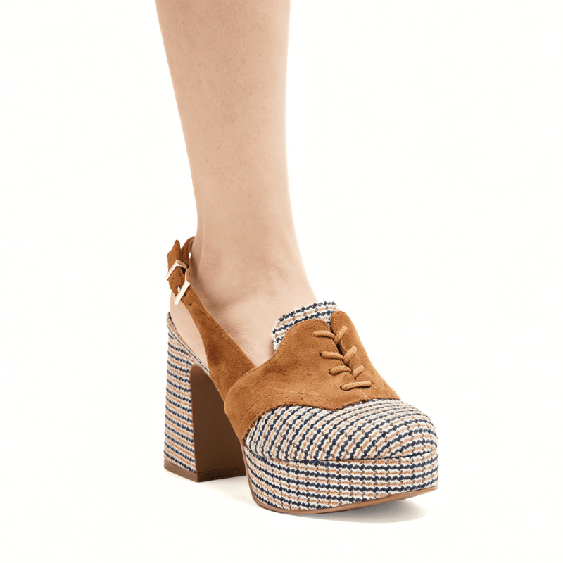 PEACE - COGNAC PLAID PLATFORM PUMP