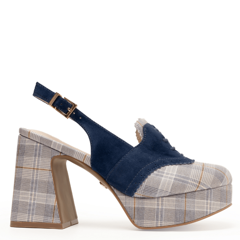PEACE - NAVY PLAID PLATFORM PUMP
