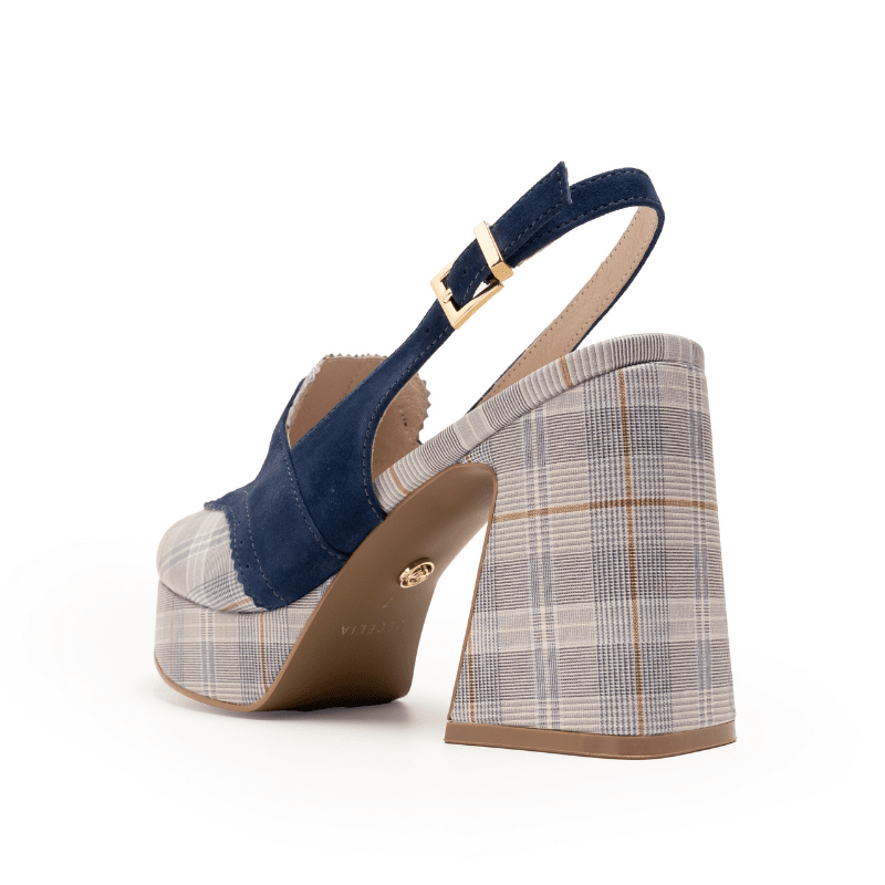 PEACE - NAVY PLAID PLATFORM PUMP