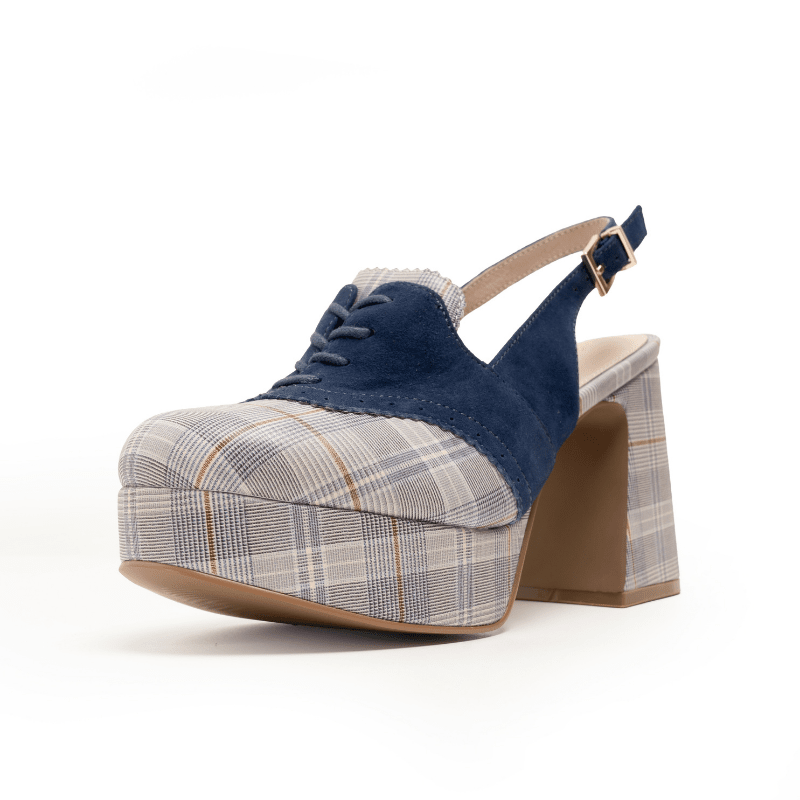 PEACE - NAVY PLAID PLATFORM PUMP