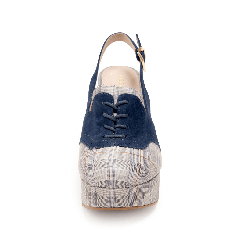 PEACE - NAVY PLAID PLATFORM PUMP