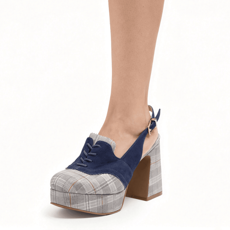 PEACE - NAVY PLAID PLATFORM PUMP