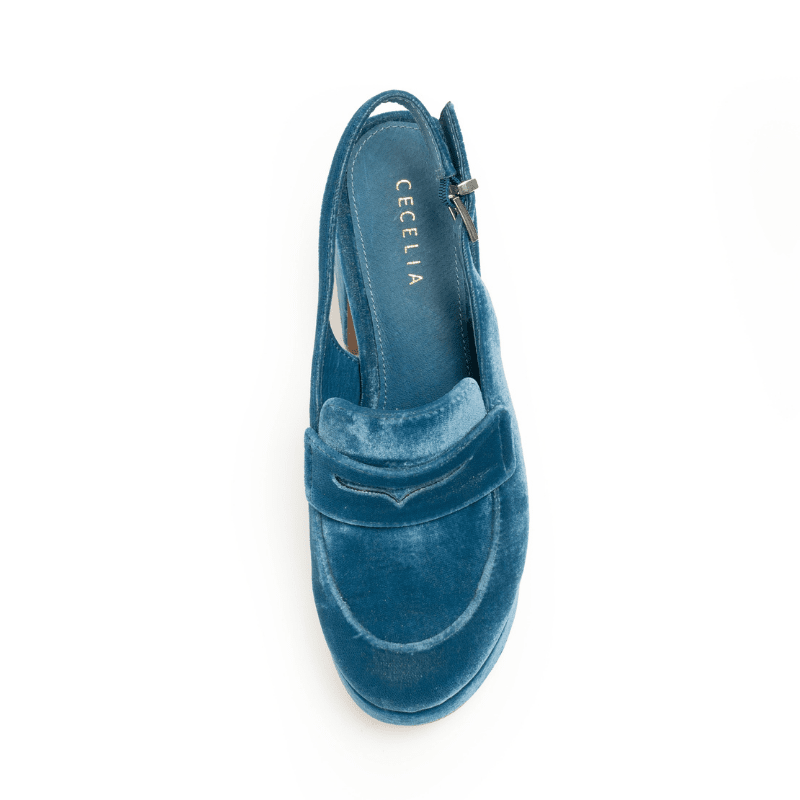 PIRATE - TEAL VELVET PLATFORM PUMP