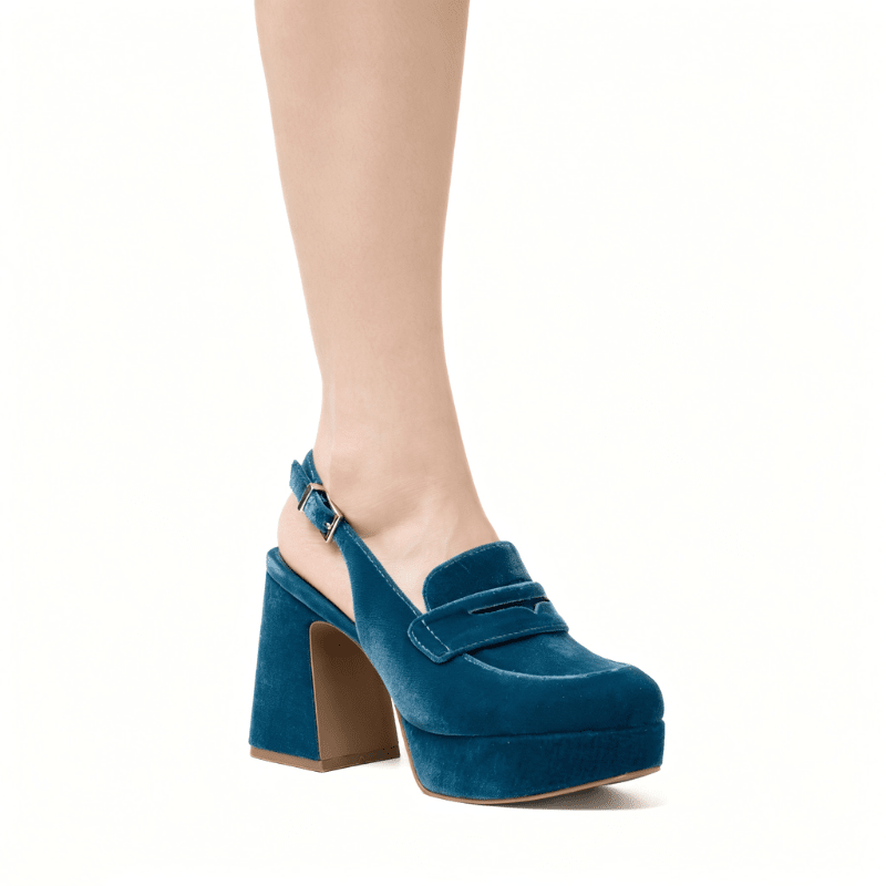 PIRATE - TEAL VELVET PLATFORM PUMP