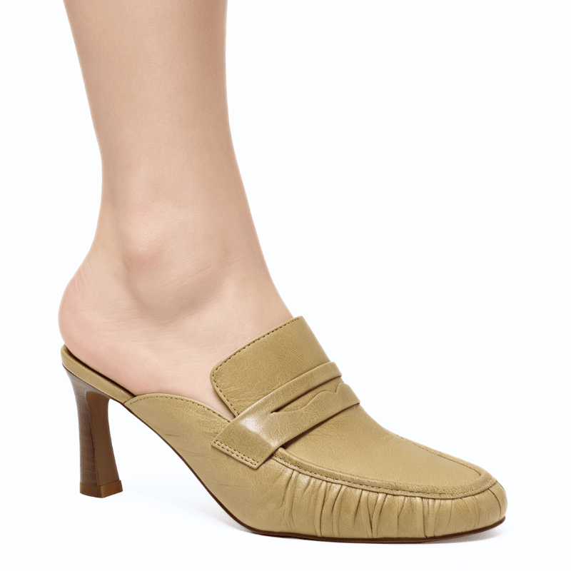 Sage Green Leather Mule on wooden heel by Cecelia New York