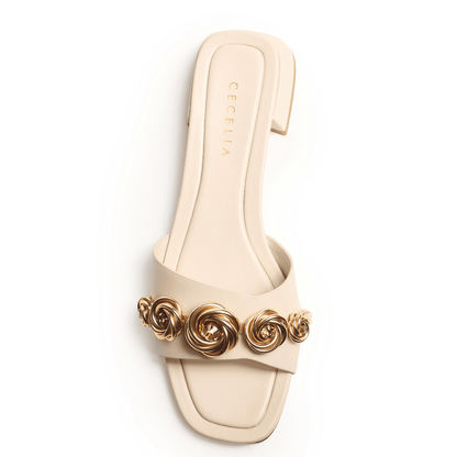 Soft White Bock Heel Sandal 