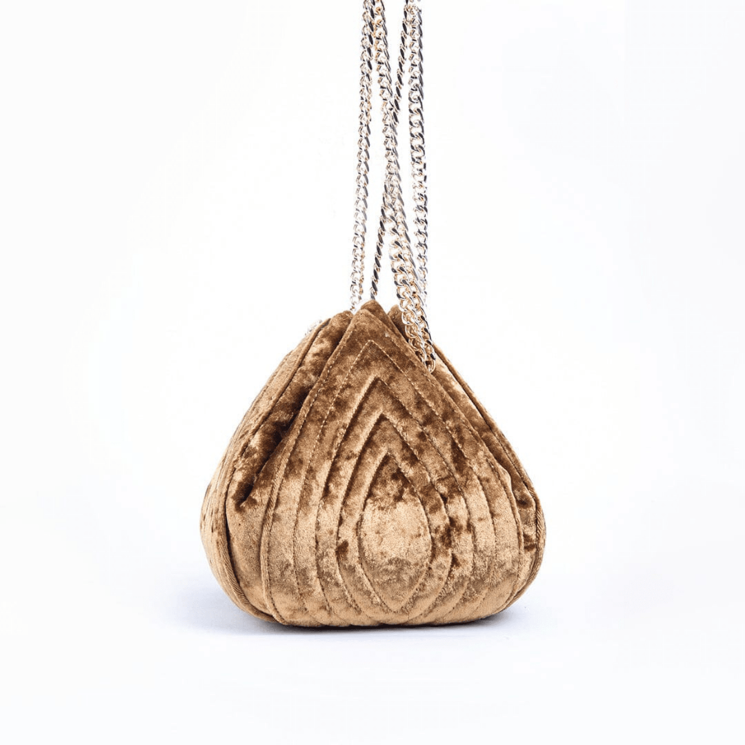 tan velvet purse with chair straps