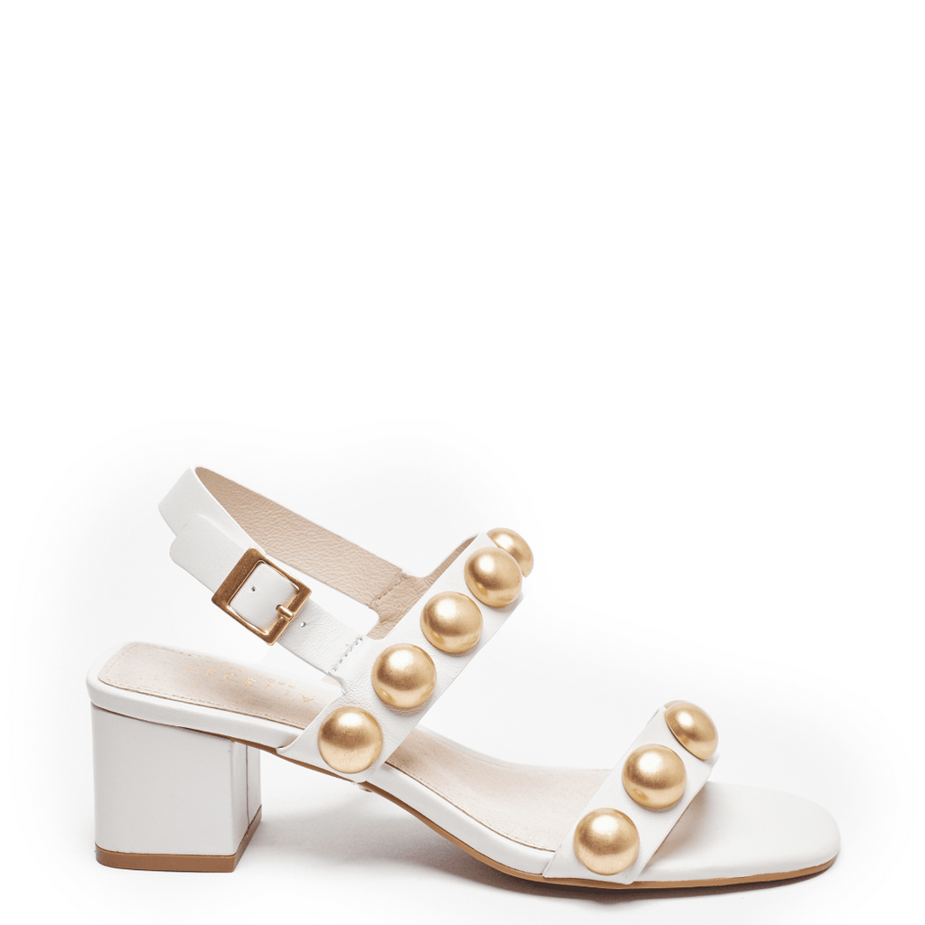 white gold block heel sandal bridal wedding summer ankle strap wedding