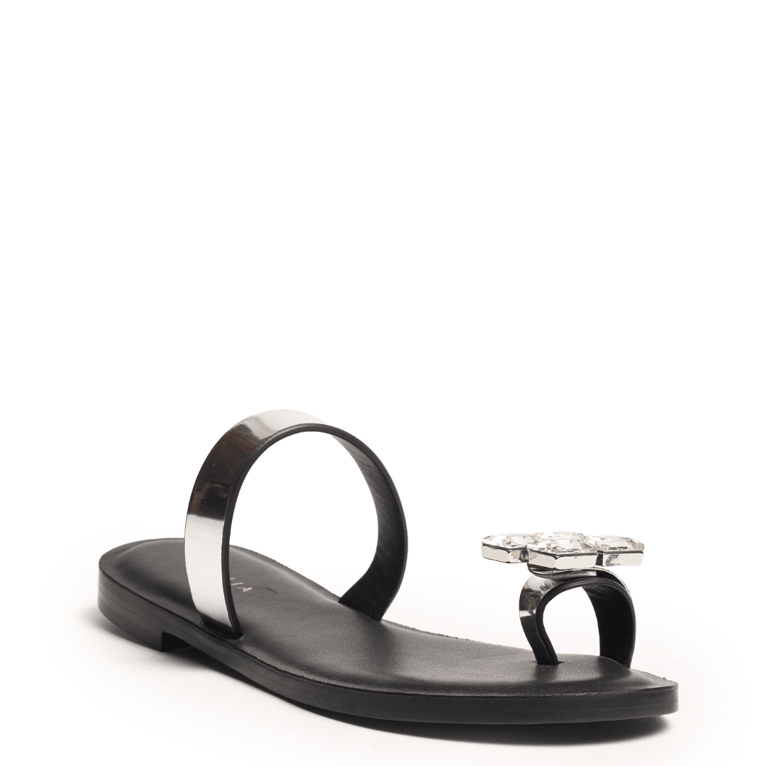 Black sandal with a silver wrap crystal detail