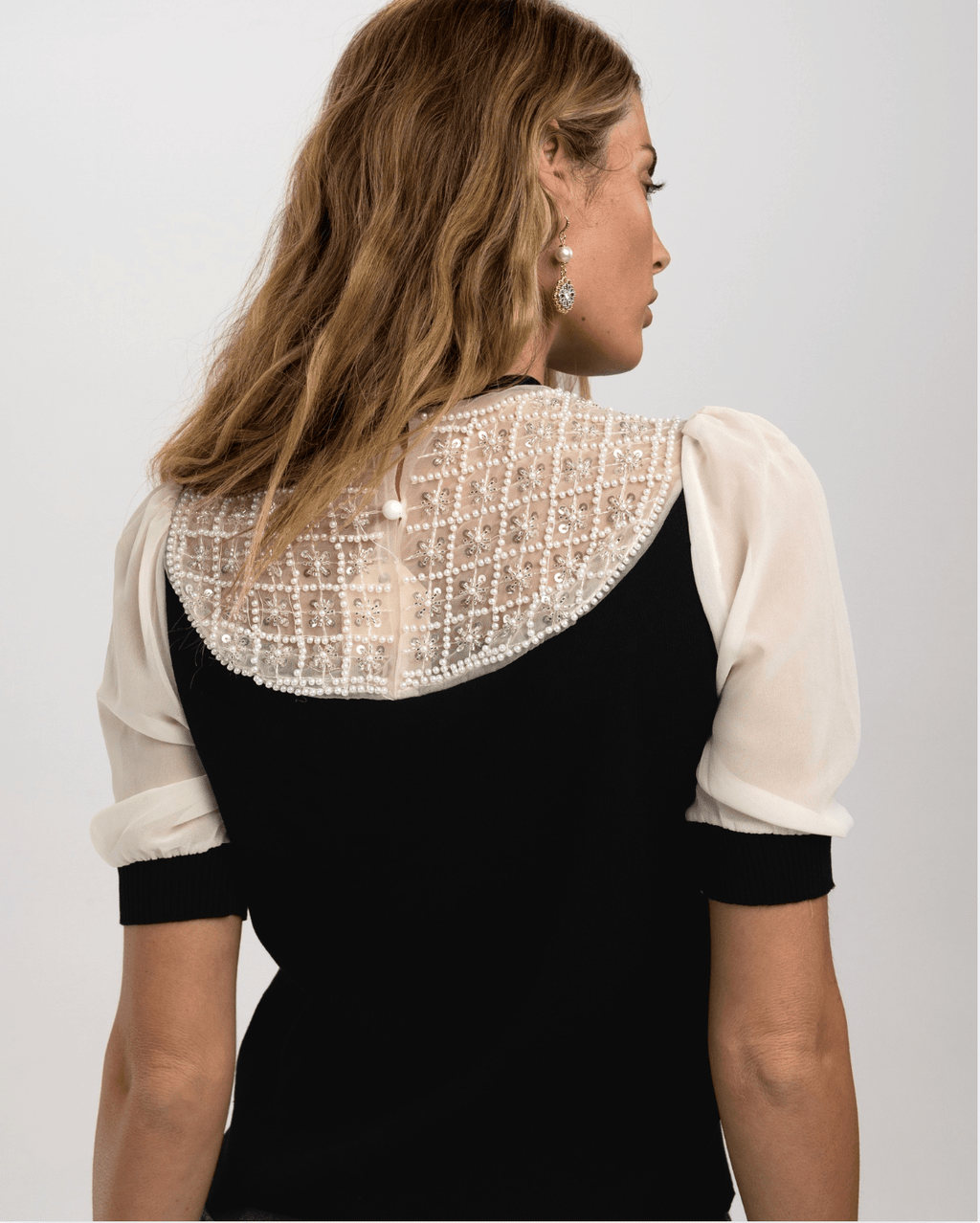 Dressy womens top cream and black dress