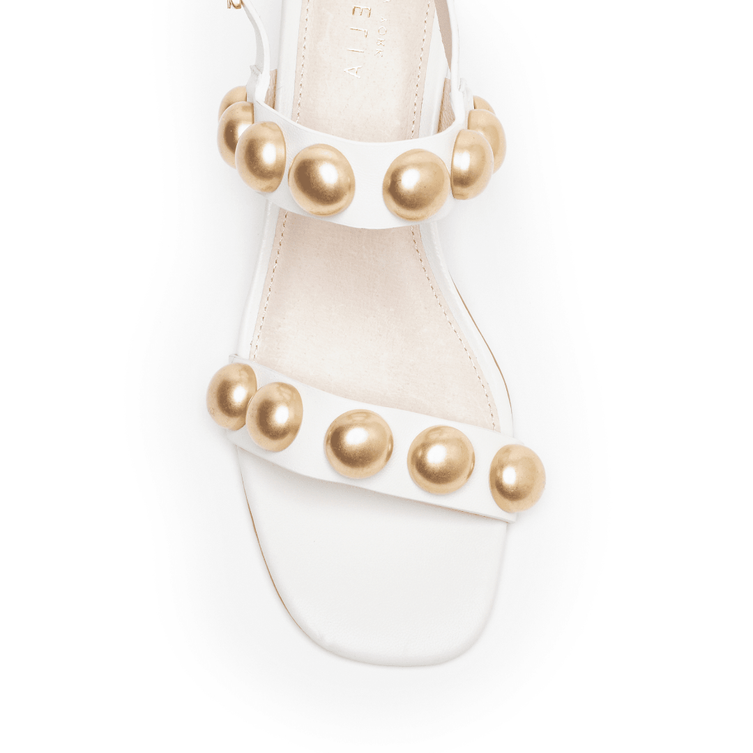 white cream ivory leather sandal gold dome 