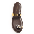 Brown toe-ring sandal with gold strap and gemstone detail 