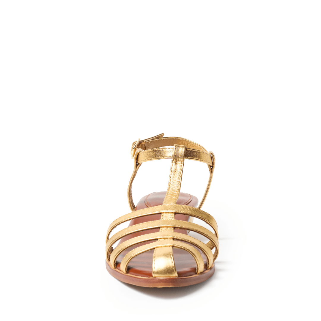 Gold metallic leather sandal with multiple straps 