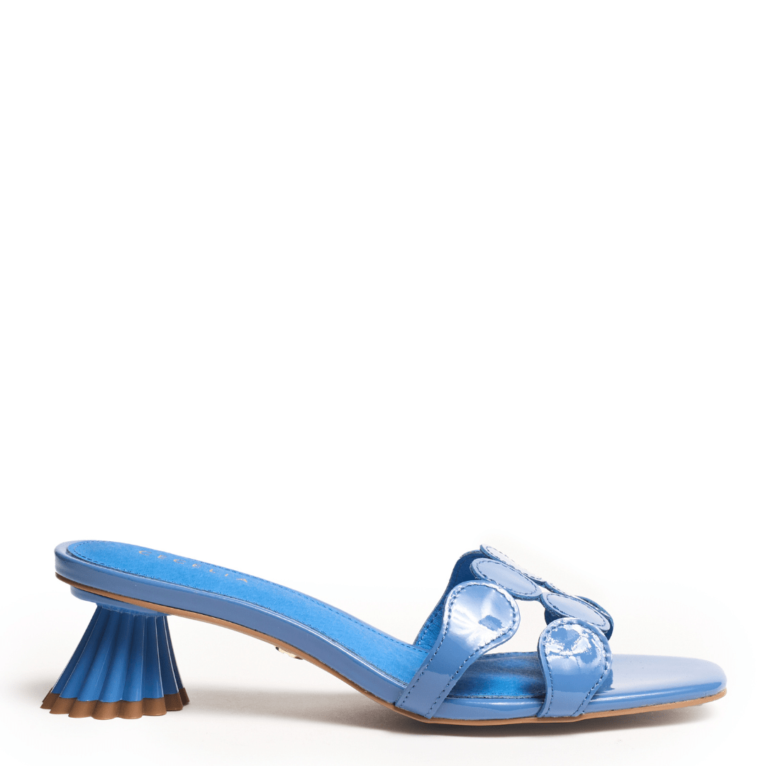 Blue slide sandal mid size heel