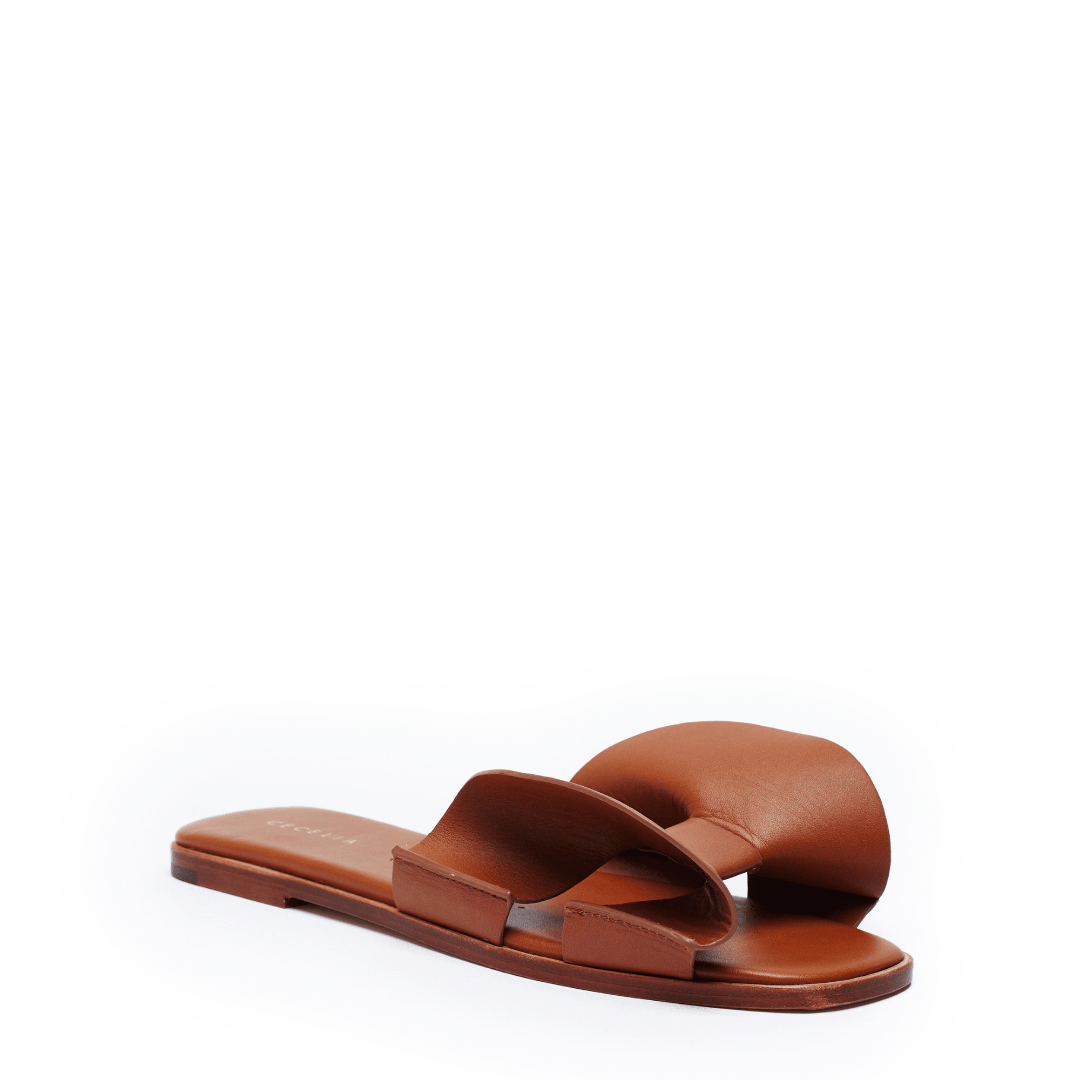 brown leather flat womens sandal