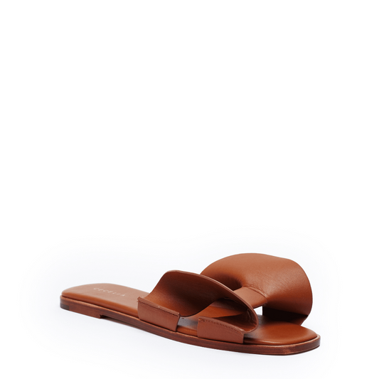 brown leather flat womens sandal
