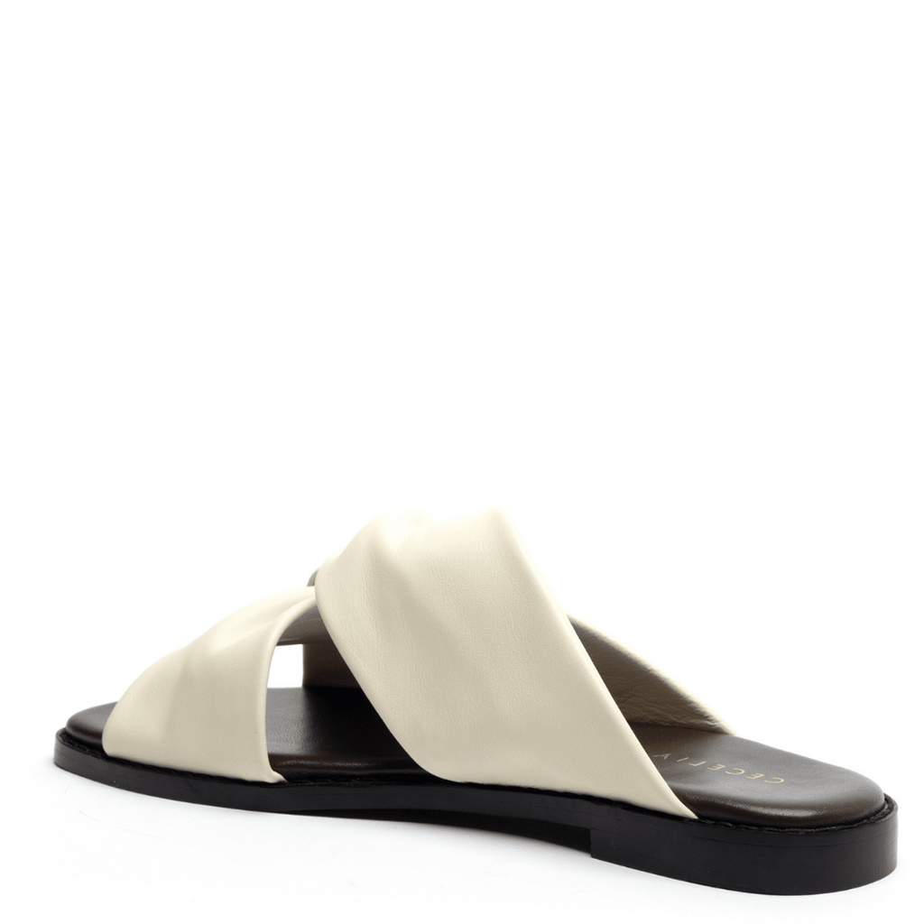 cream casual soft leather flat sandals