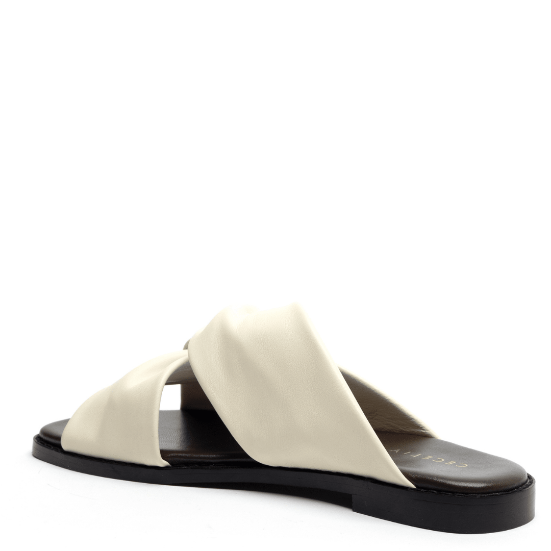 cream casual soft leather flat sandals