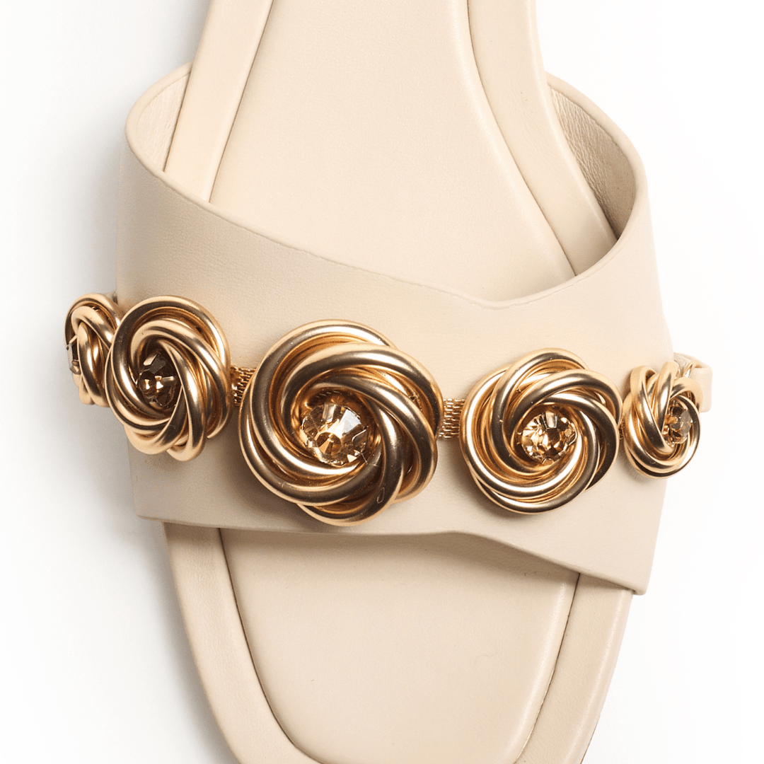 Ivory Dress Sandal with Gold Rose Charms