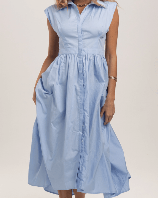 crisp blue white short sleeve summer resort dress