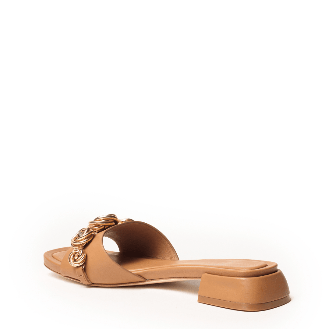Tan sandal with gold embellishments roses