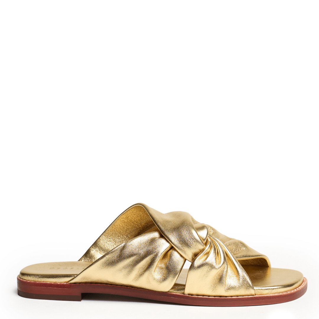 gold soft leather travel sandal