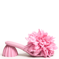 slip on soft pink sandal with large pink flower accent 