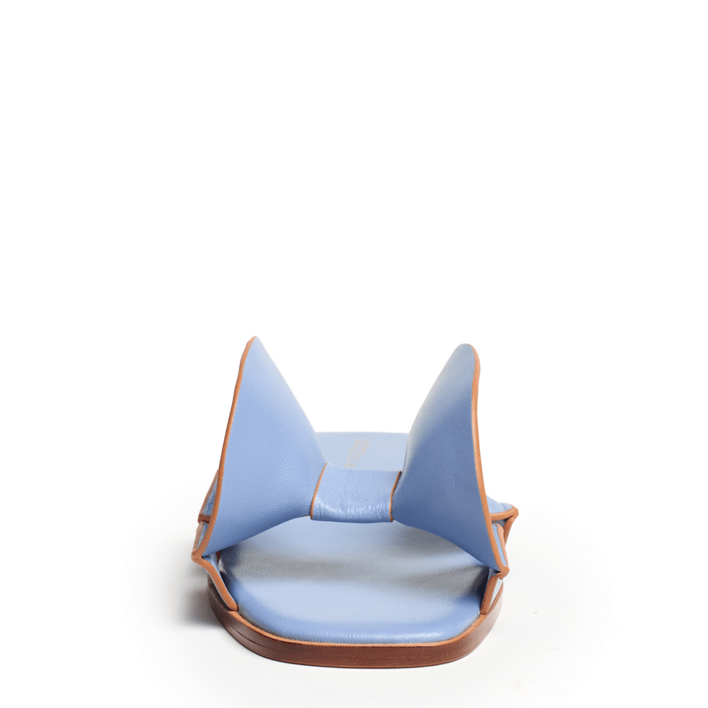 large leather blow sandal in light blue