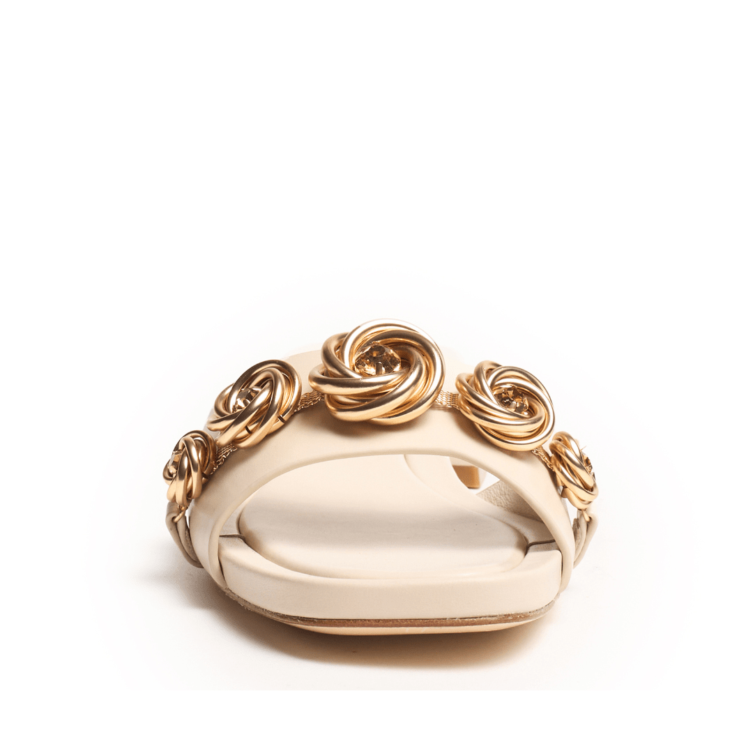 Bridal White With Rose Gold Embellishment Slide Sandal Flat