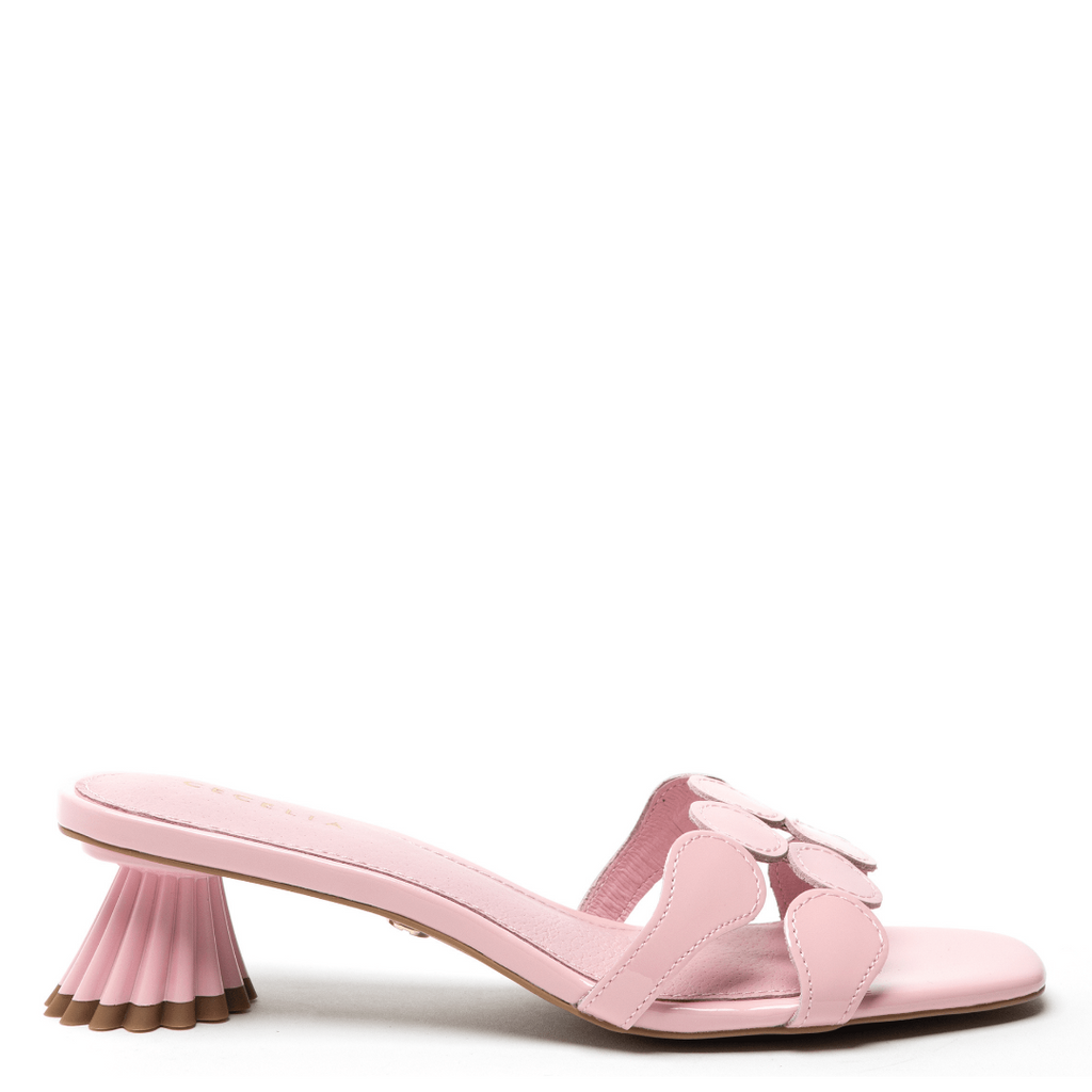 pastel pink leather slide sandal kitten heel