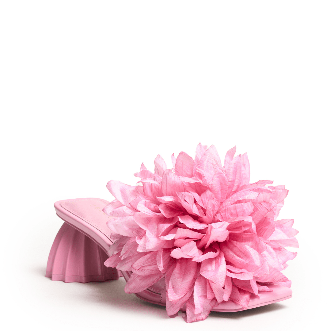 pastel pink slip on sandal with large flower