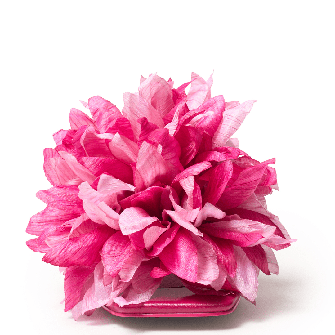 Pink silk flower on slide sandal