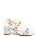 white gold block heel sandal bridal wedding summer ankle strap