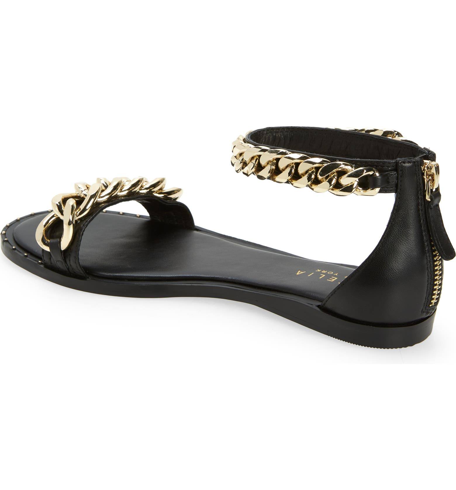 Women Metallic Chain Decor Flat Sandals, Fashion Gold Slide