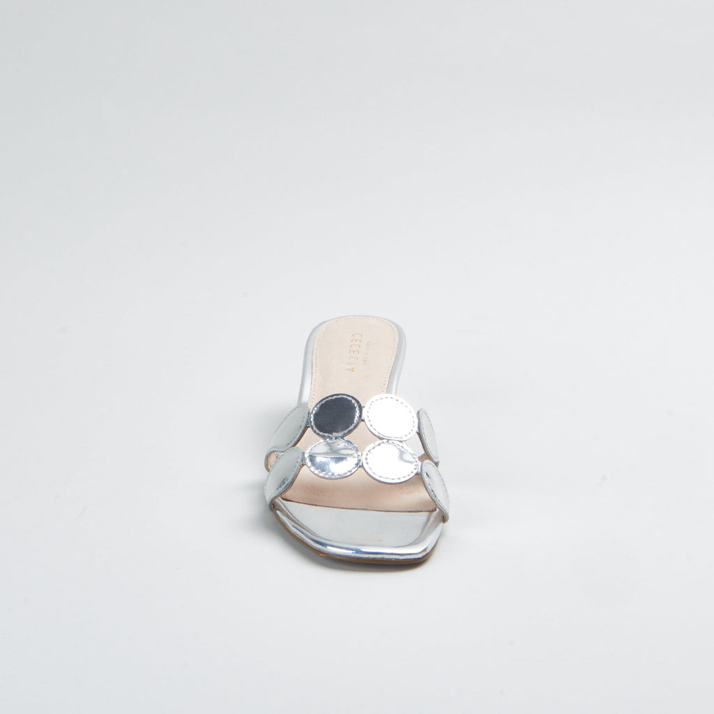 Dressy slide sandal sculptured heel