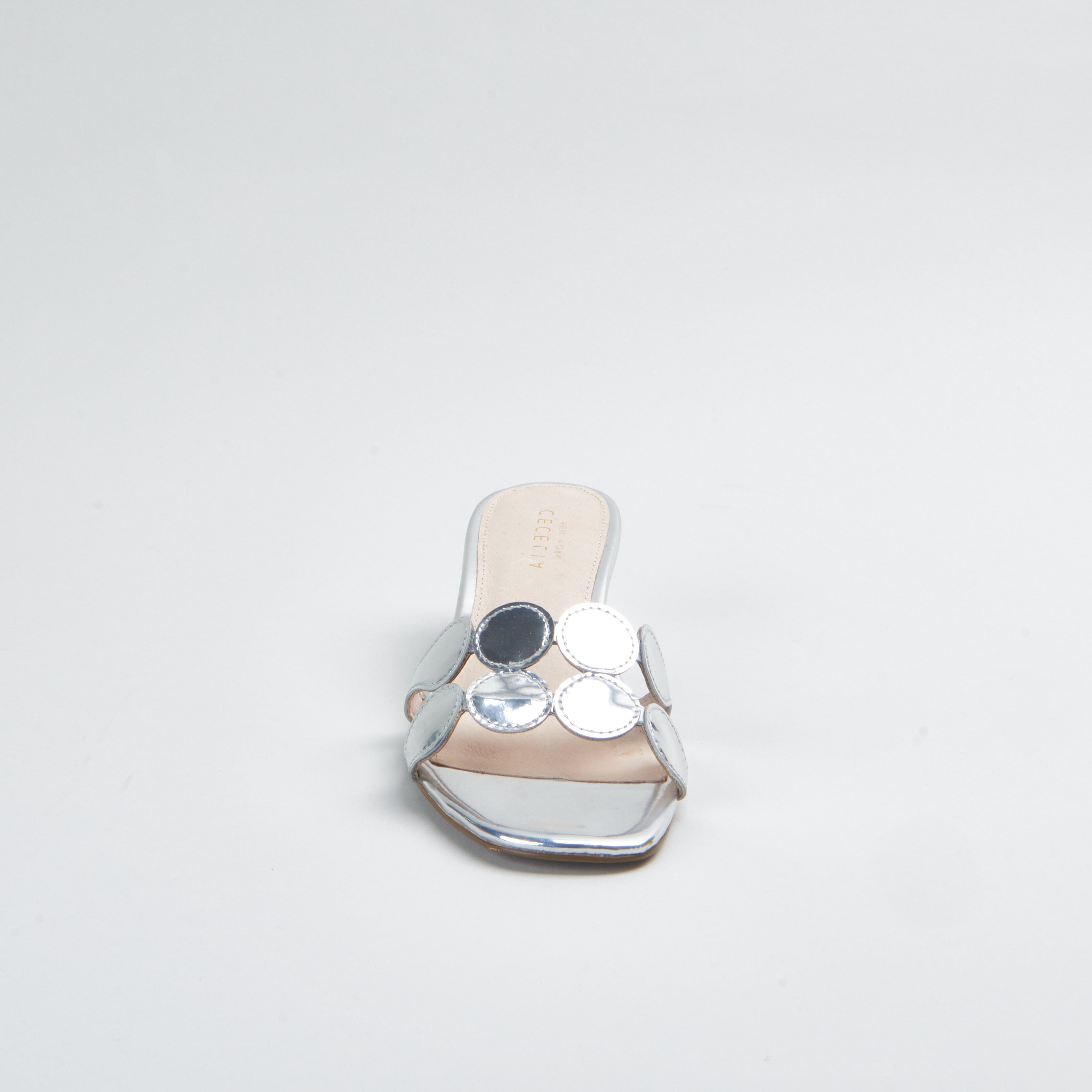 Dressy slide sandal sculptured heel