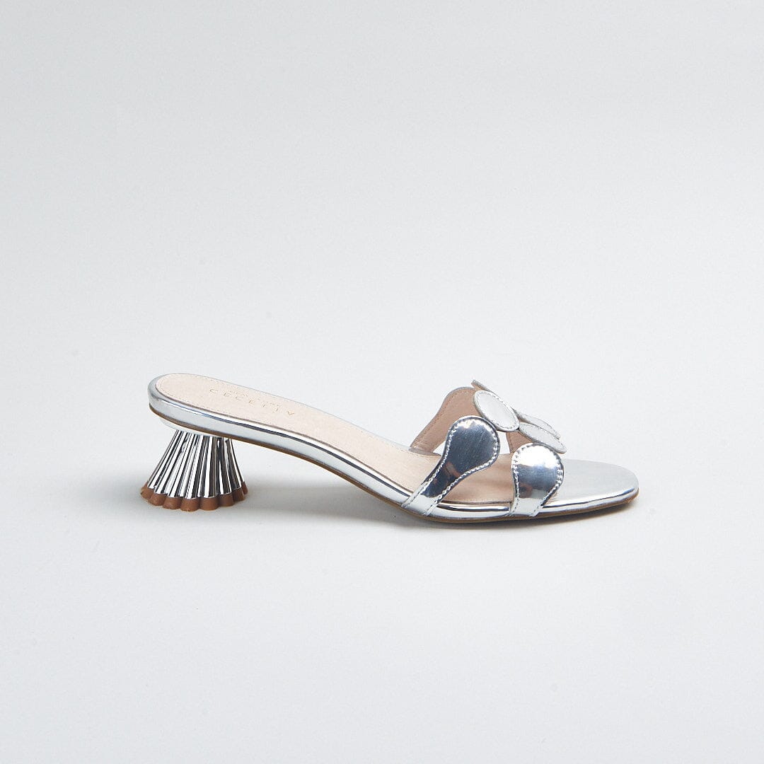 Shiny silver dress slide sandal